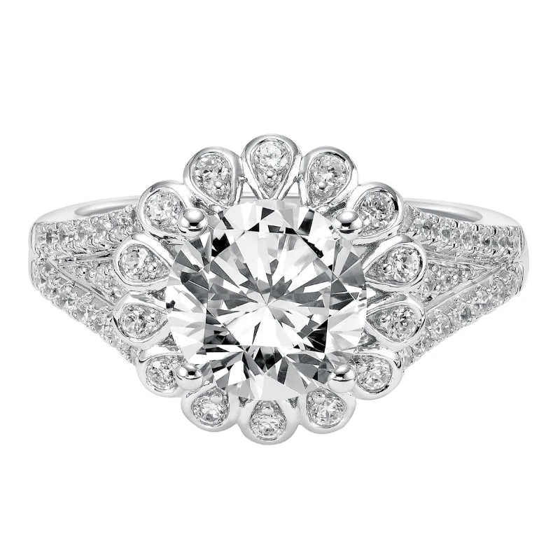 ArtCarved Bridal Artcarved Bridal Mounted With CZ Center Contemporary Bezel Halo Engagement Ring Irina 14K White Gold - Image 2