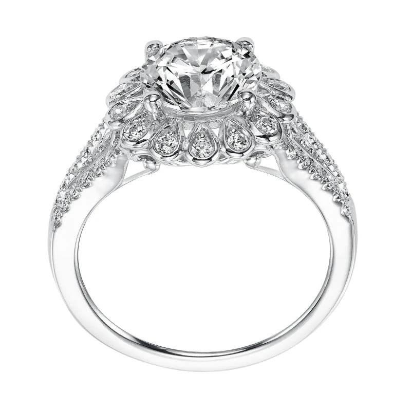 ArtCarved Bridal Artcarved Bridal Mounted With CZ Center Contemporary Bezel Halo Engagement Ring Irina 14K White Gold - Image 3