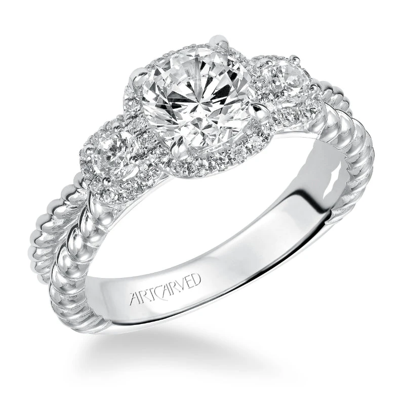 ArtCarved Bridal Artcarved Bridal Mounted With CZ Center Contemporary Twist 3-Stone Engagement Ring Mandy 14K White Gold