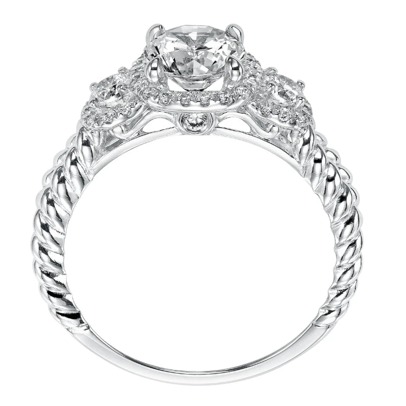 ArtCarved Bridal Artcarved Bridal Mounted With CZ Center Contemporary Twist 3-Stone Engagement Ring Mandy 14K White Gold - Image 3