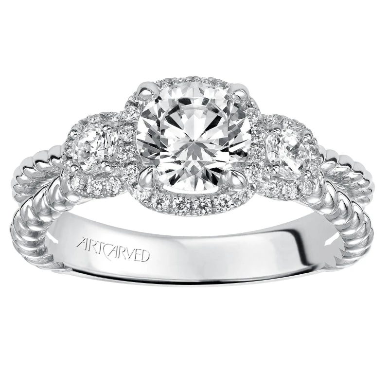 ArtCarved Bridal Artcarved Bridal Mounted With CZ Center Contemporary Twist 3-Stone Engagement Ring Mandy 14K White Gold - Image 4