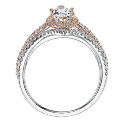 ArtCarved Bridal Artcarved Bridal Semi-Mounted With Side Stones Classic Halo Engagement Ring Dorsey 14K White Gold Primary & 14K Rose Gold