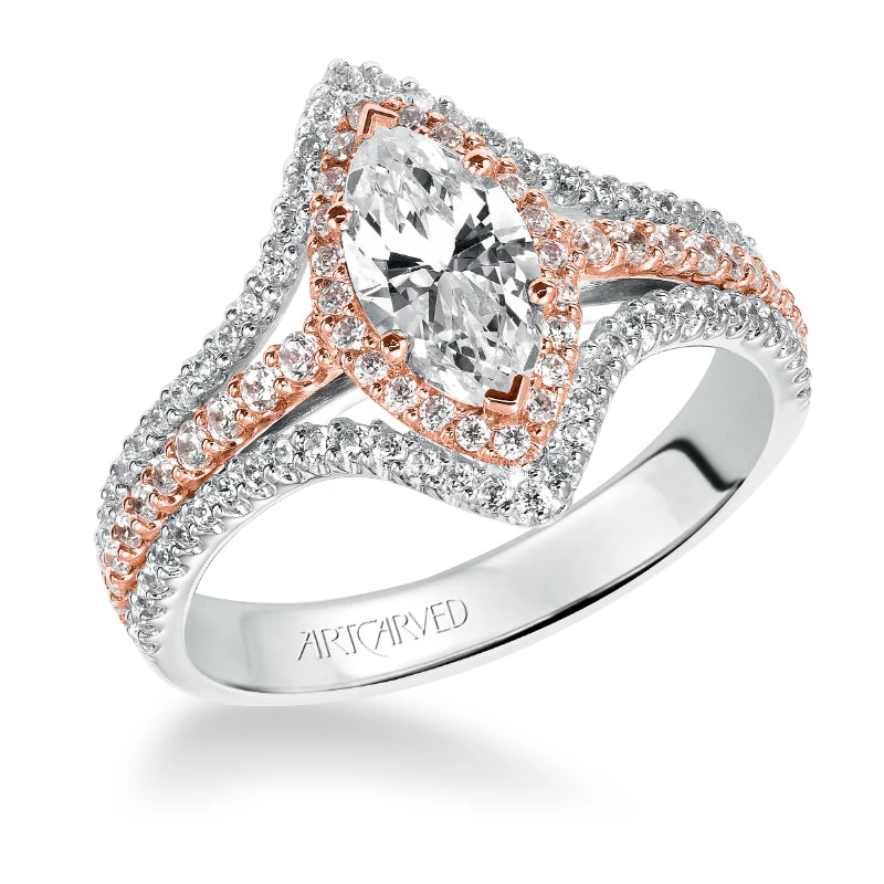 ArtCarved Bridal Artcarved Bridal Mounted With CZ Center Classic Halo Engagement Ring Dorsey 14K White Gold
