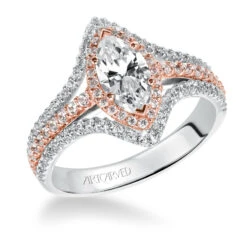 ArtCarved Bridal Artcarved Bridal Semi-Mounted With Side Stones Classic Halo Engagement Ring Dorsey 14K White Gold