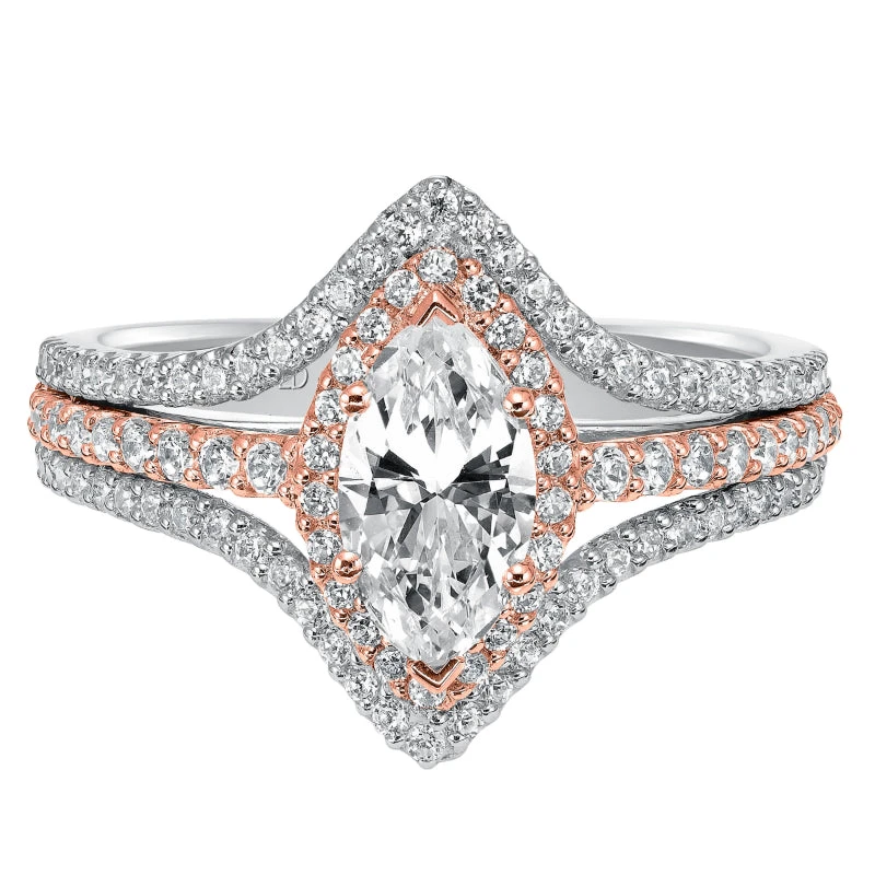 ArtCarved Bridal Artcarved Bridal Semi-Mounted With Side Stones Classic Halo Engagement Ring Dorsey 14K White Gold - Image 2