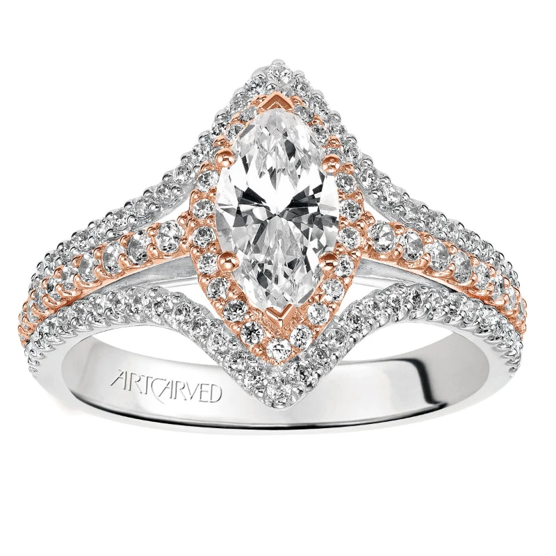 ArtCarved Bridal Artcarved Bridal Semi-Mounted With Side Stones Classic Halo Engagement Ring Dorsey 14K White Gold - Image 3