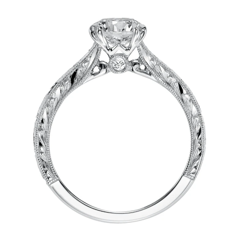 ArtCarved Bridal Artcarved Bridal Semi-Mounted With Side Stones Vintage Engraved Solitaire Engagement Ring Philomena 14K White Gold - Image 3