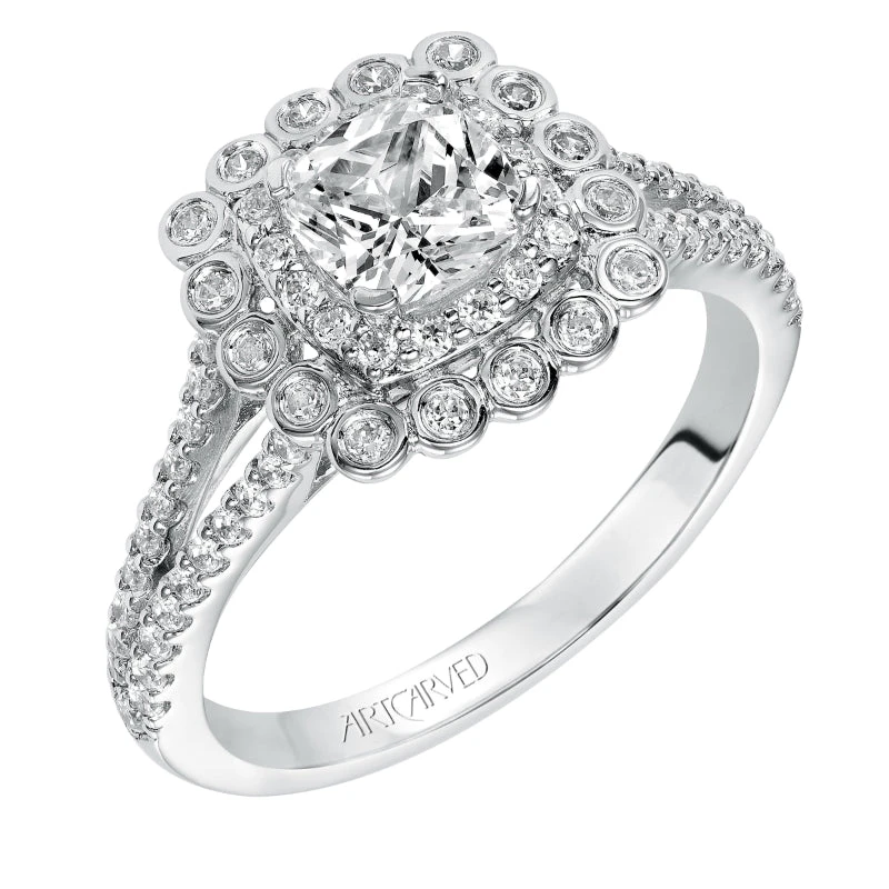 ArtCarved Bridal Artcarved Bridal Mounted With CZ Center Contemporary Bezel Halo Engagement Ring Ciana 14K White Gold