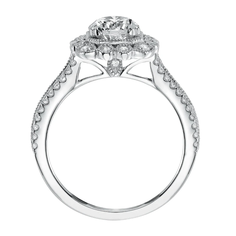 ArtCarved Bridal Artcarved Bridal Mounted With CZ Center Vintage Floral Halo Engagement Ring Jasmine 14K White Gold - Image 3