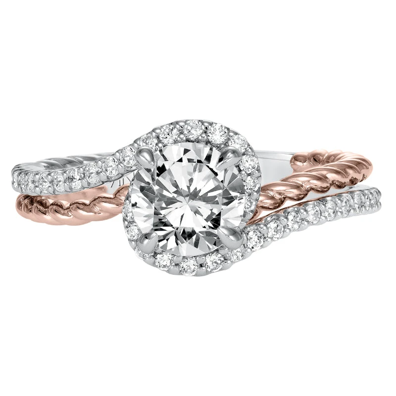 ArtCarved Bridal Artcarved Bridal Semi-Mounted With Side Stones Contemporary Engagement Ring Nina 14K White Gold Primary & 14K Rose Gold - Image 2