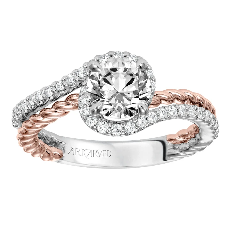 ArtCarved Bridal Artcarved Bridal Semi-Mounted With Side Stones Contemporary Engagement Ring Nina 14K White Gold Primary & 14K Rose Gold - Image 3