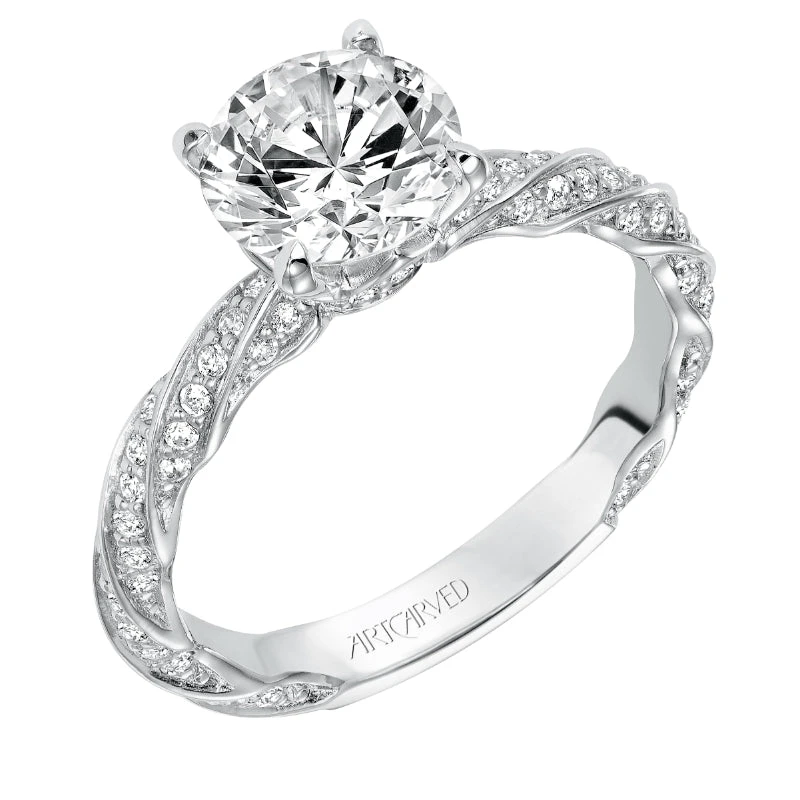 ArtCarved Bridal Artcarved Bridal Mounted With CZ Center Contemporary Twist Diamond Engagement Ring Evie 14K White Gold