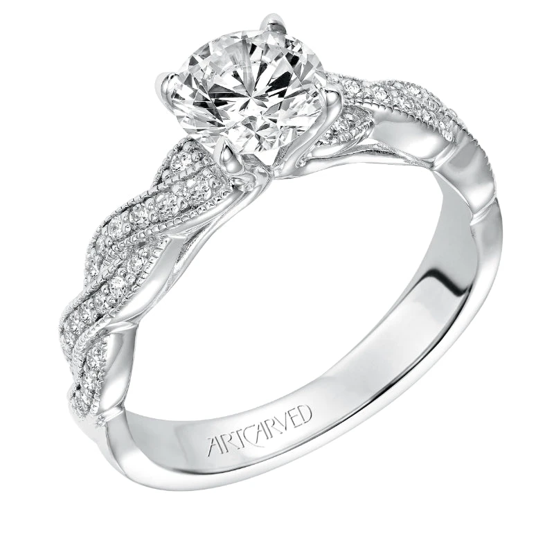ArtCarved Bridal Artcarved Bridal Semi-Mounted With Side Stones Contemporary Twist Diamond Engagement Ring Cintra 14K White Gold