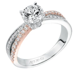 ArtCarved Bridal Artcarved Bridal Semi-Mounted With Side Stones Classic Americana Engagement Ring Mimi 14K White Gold Primary & 14K Rose Gold
