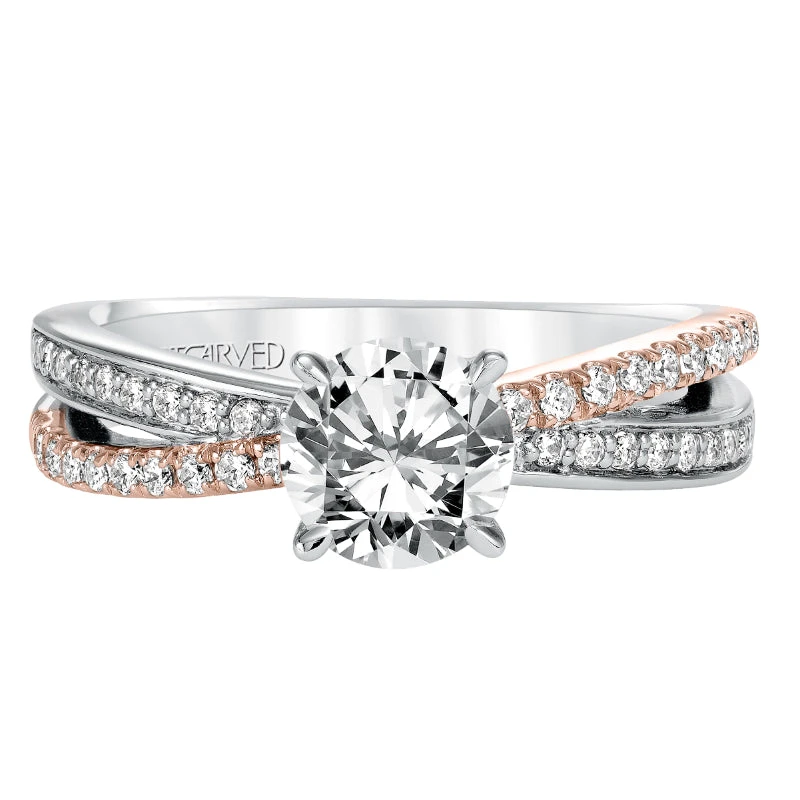 ArtCarved Bridal Artcarved Bridal Semi-Mounted With Side Stones Classic Americana Engagement Ring Mimi 14K White Gold Primary & 14K Rose Gold - Image 2