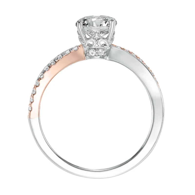ArtCarved Bridal Artcarved Bridal Semi-Mounted With Side Stones Classic Americana Engagement Ring Mimi 14K White Gold Primary & 14K Rose Gold - Image 3