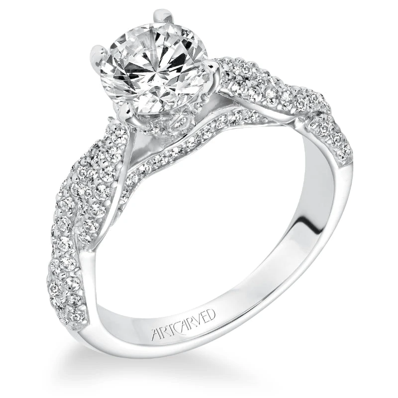 ArtCarved Bridal Artcarved Bridal Semi-Mounted With Side Stones Contemporary Twist Diamond Engagement Ring Mackenzie 14K White Gold