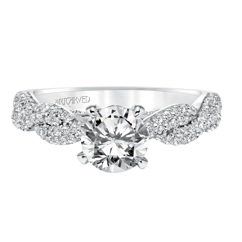 ArtCarved Bridal Artcarved Bridal Semi-Mounted With Side Stones Contemporary Twist Diamond Engagement Ring Mackenzie 14K White Gold - Image 2
