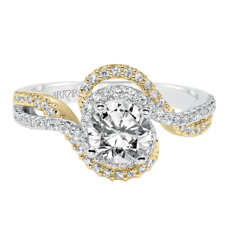ArtCarved Bridal Artcarved Bridal Semi-Mounted With Side Stones Contemporary Halo Engagement Ring Adeena 14K White Gold Primary & 14K Yellow Gold - Image 2