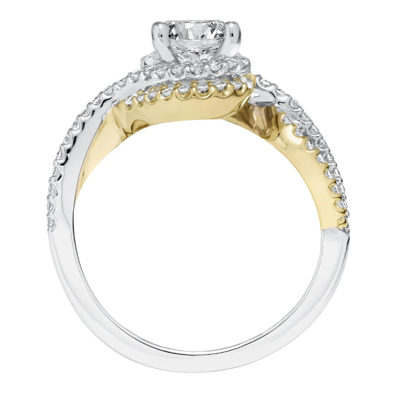 ArtCarved Bridal Artcarved Bridal Semi-Mounted With Side Stones Contemporary Halo Engagement Ring Adeena 14K White Gold Primary & 14K Yellow Gold - Image 3