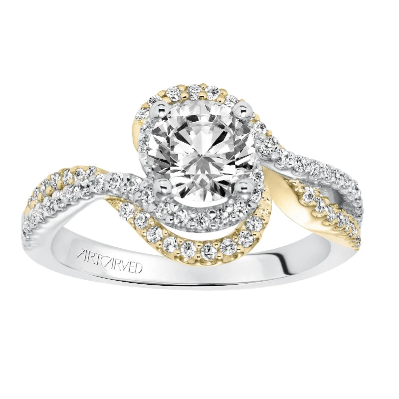 ArtCarved Bridal Artcarved Bridal Semi-Mounted With Side Stones Contemporary Halo Engagement Ring Adeena 14K White Gold Primary & 14K Yellow Gold - Image 4