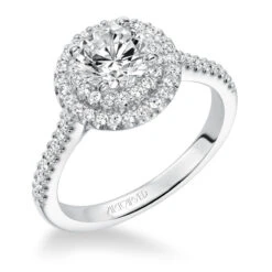 ArtCarved Bridal Artcarved Bridal Semi-Mounted With Side Stones Classic Halo Engagement Ring Melinda 14K White Gold