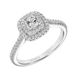 ArtCarved Bridal Artcarved Bridal Mounted Mined Live Center Classic One Love Halo Engagement Ring Avril 14K White Gold