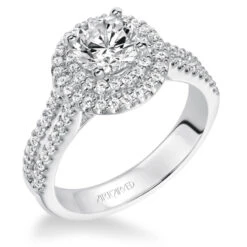 ArtCarved Bridal Artcarved Bridal Semi-Mounted With Side Stones Classic Halo Engagement Ring Kristen 14K White Gold