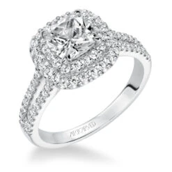 ArtCarved Bridal Artcarved Bridal Semi-Mounted With Side Stones Classic Halo Engagement Ring Dorothy 14K White Gold