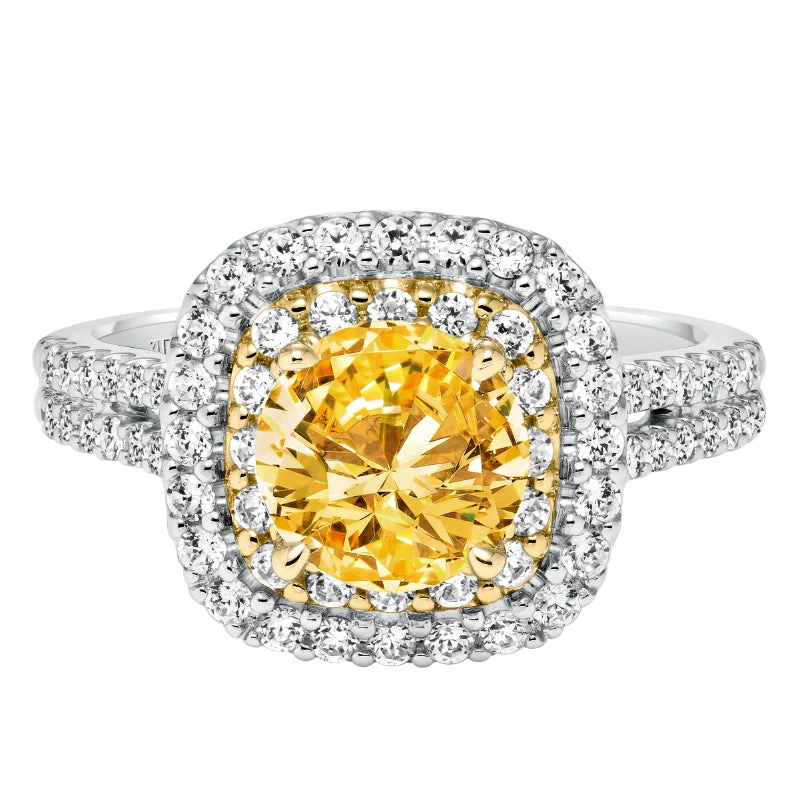 ArtCarved Bridal Artcarved Bridal Semi-Mounted With Side Stones Classic Halo Engagement Ring Marigold 14K White Gold Primary & 14K Yellow Gold - Image 2