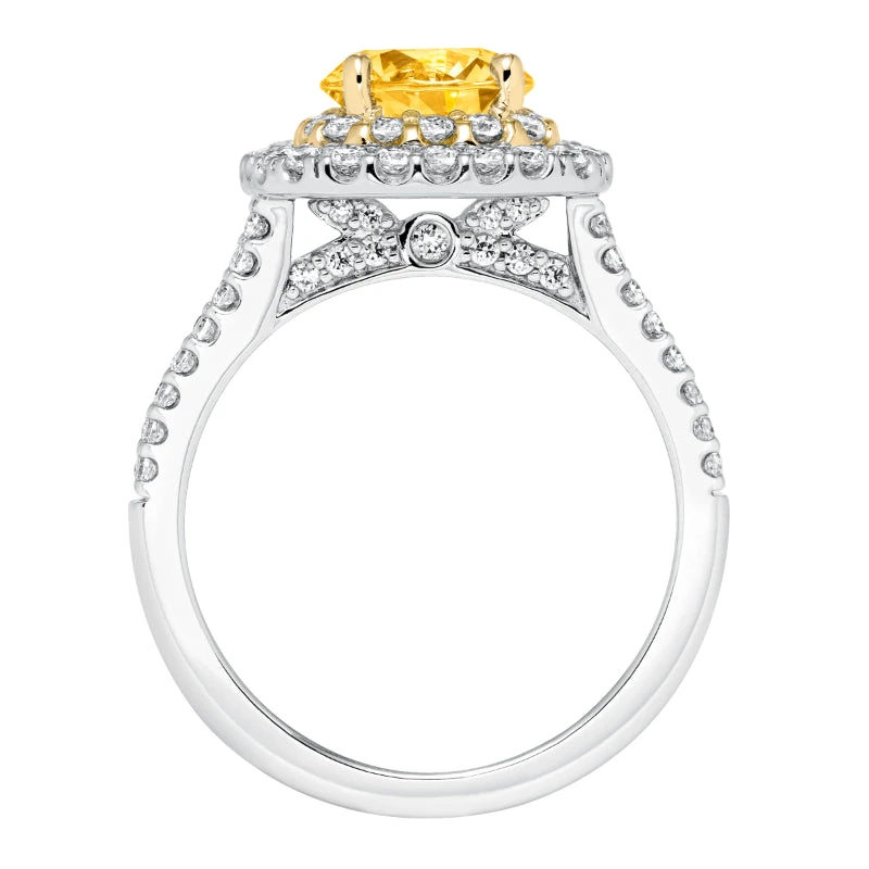 ArtCarved Bridal Artcarved Bridal Semi-Mounted With Side Stones Classic Halo Engagement Ring Marigold 14K White Gold Primary & 14K Yellow Gold - Image 3