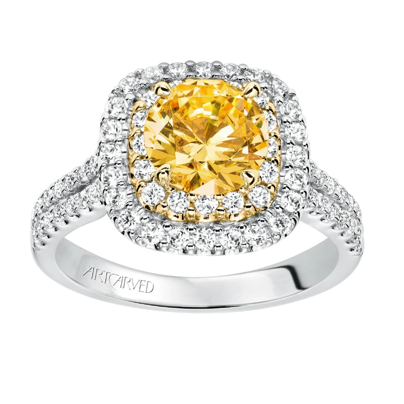 ArtCarved Bridal Artcarved Bridal Semi-Mounted With Side Stones Classic Halo Engagement Ring Marigold 14K White Gold Primary & 14K Yellow Gold - Image 4