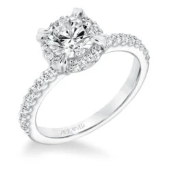 ArtCarved Bridal Artcarved Bridal Mounted With CZ Center Classic Halo Engagement Ring Emme 14K White Gold