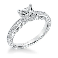 ArtCarved Bridal Artcarved Bridal Mounted With CZ Center Vintage Filigree Diamond Engagement Ring Minnie 14K White Gold