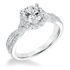 ArtCarved Bridal Artcarved Bridal Mounted With CZ Center Contemporary Twist Halo Engagement Ring Eliana 14K White Gold