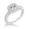 ArtCarved Bridal Artcarved Bridal Semi-Mounted With Side Stones Vintage Filigree Halo Engagement Ring Elspeth 14K White Gold