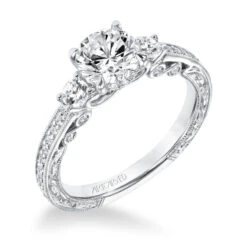 ArtCarved Bridal Artcarved Bridal Mounted With CZ Center Vintage Filigree 3-Stone Engagement Ring Rowan 14K White Gold
