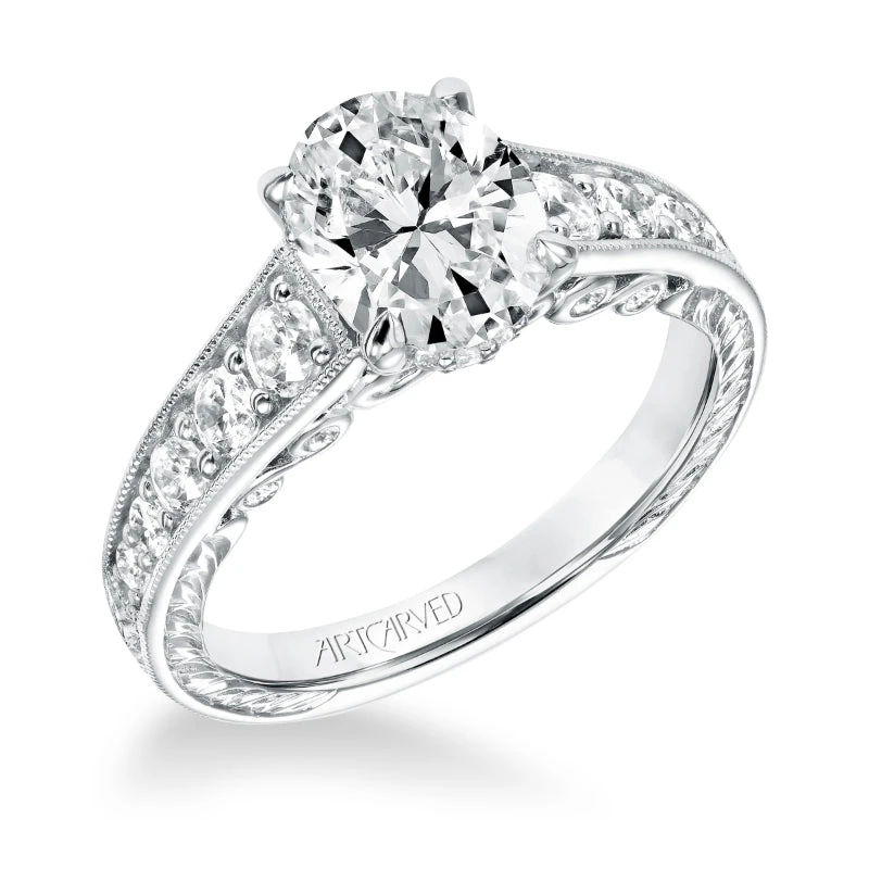 ArtCarved Bridal Artcarved Bridal Mounted With CZ Center Vintage Filigree Diamond Engagement Ring Mariah 14K White Gold