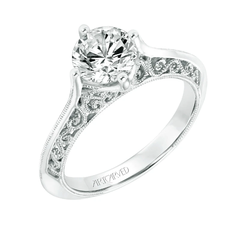 ArtCarved Bridal Artcarved Bridal Mounted With CZ Center Vintage Heritage Engagement Ring Jessamine 14K White Gold