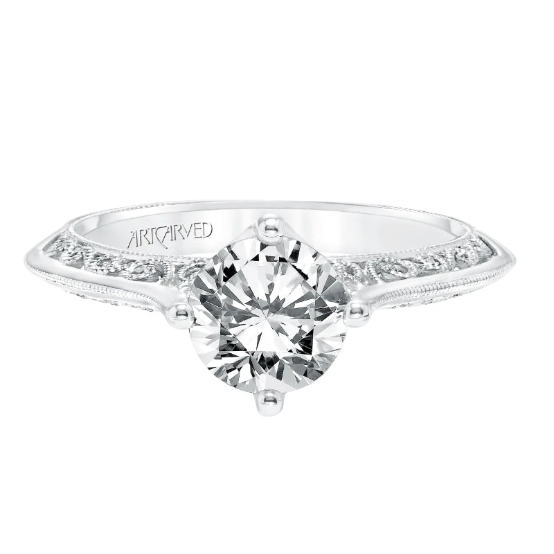 ArtCarved Bridal Artcarved Bridal Mounted With CZ Center Vintage Heritage Engagement Ring Jessamine 14K White Gold - Image 2