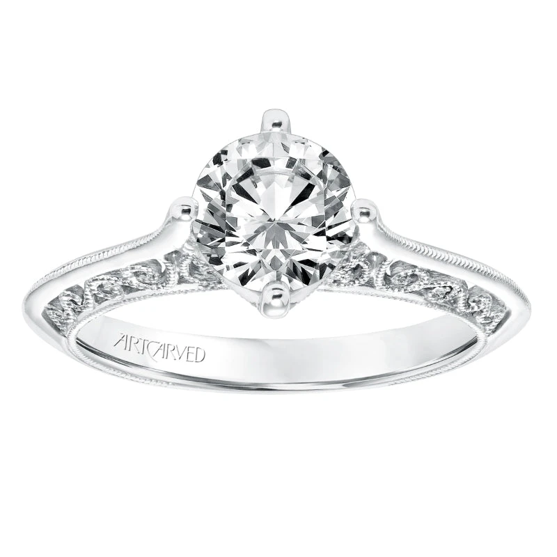 ArtCarved Bridal Artcarved Bridal Mounted With CZ Center Vintage Heritage Engagement Ring Jessamine 14K White Gold - Image 4