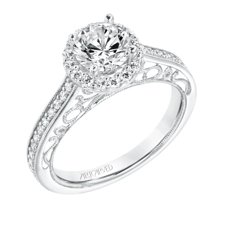 ArtCarved Bridal Artcarved Bridal Mounted With CZ Center Vintage Heritage Engagement Ring Indra 14K White Gold