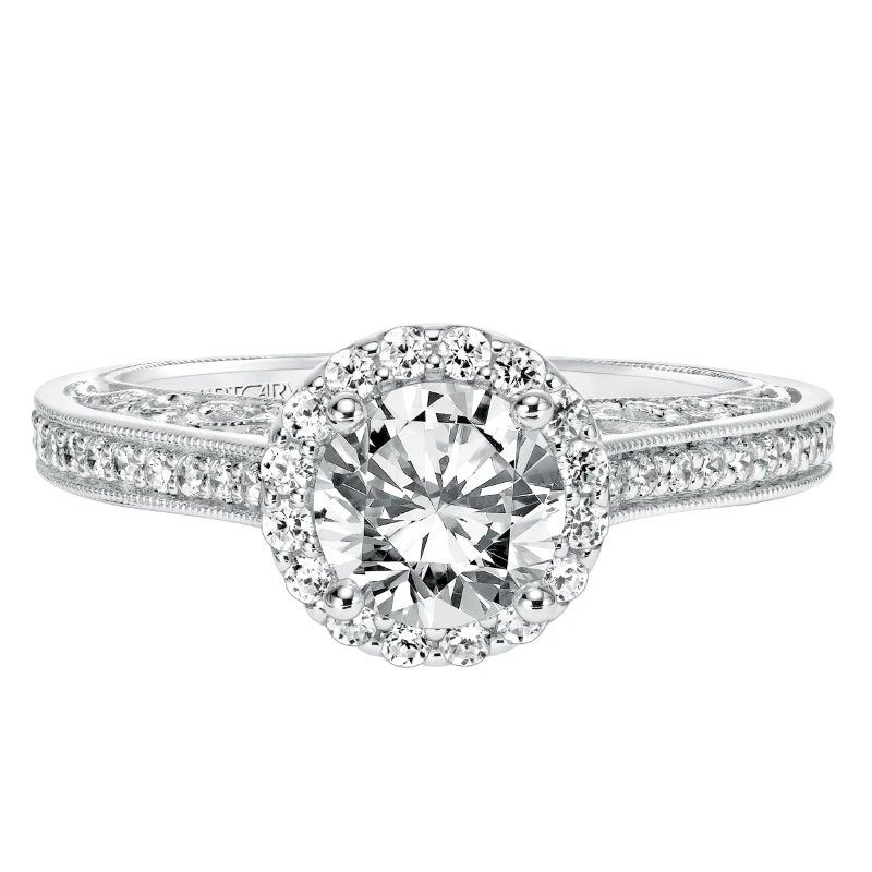 ArtCarved Bridal Artcarved Bridal Mounted With CZ Center Vintage Heritage Engagement Ring Indra 14K White Gold - Image 2