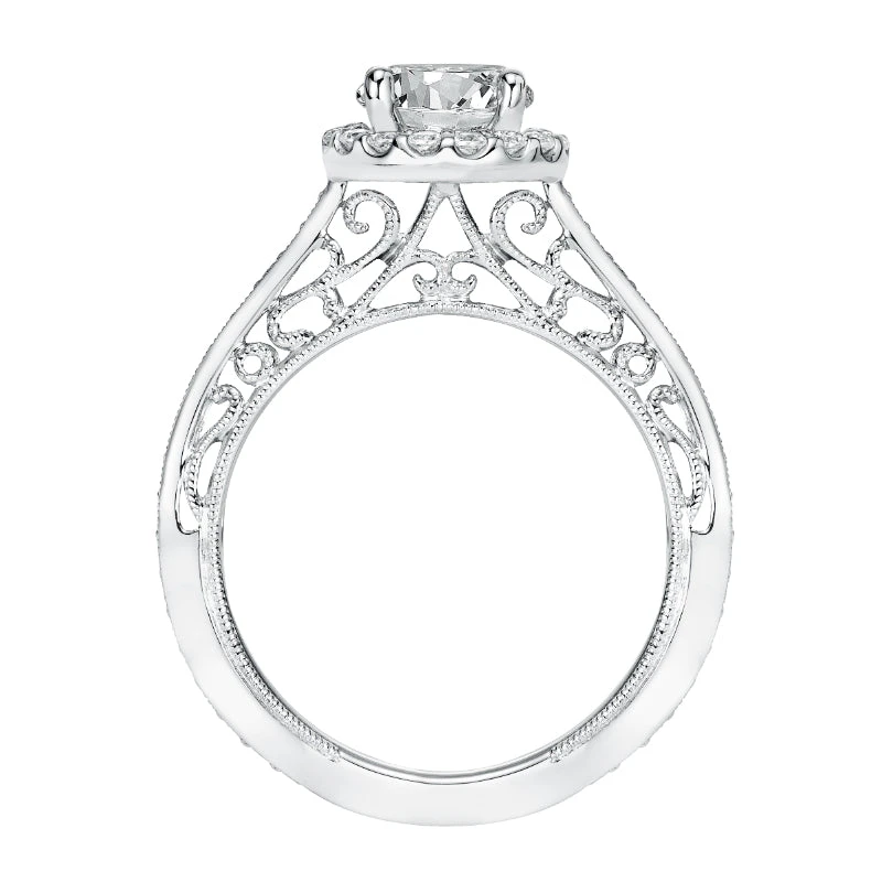 ArtCarved Bridal Artcarved Bridal Mounted With CZ Center Vintage Heritage Engagement Ring Indra 14K White Gold - Image 3