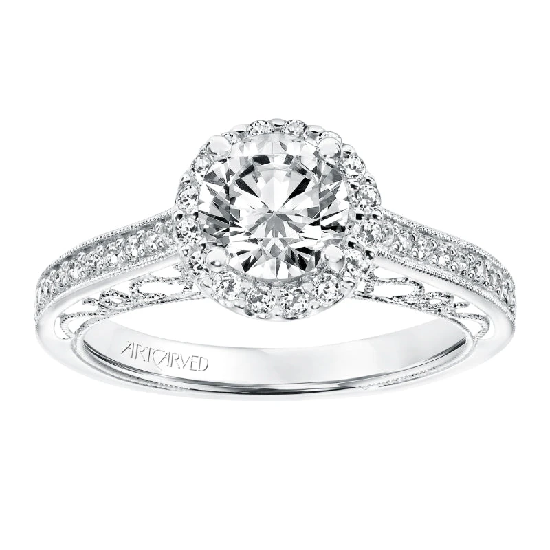 ArtCarved Bridal Artcarved Bridal Mounted With CZ Center Vintage Heritage Engagement Ring Indra 14K White Gold - Image 4