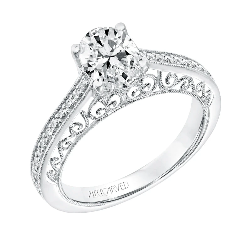 ArtCarved Bridal Artcarved Bridal Mounted With CZ Center Vintage Filigree Diamond Engagement Ring Ramona 14K White Gold