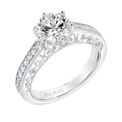 ArtCarved Bridal Artcarved Bridal Mounted With CZ Center Vintage Heritage Engagement Ring Cossette 14K White Gold