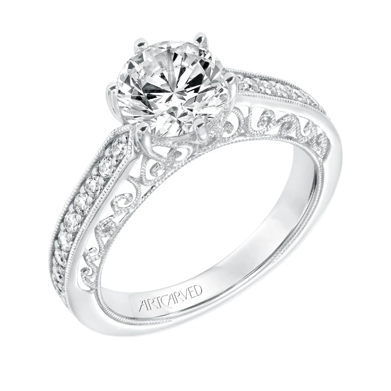 ArtCarved Bridal Artcarved Bridal Mounted With CZ Center Vintage Heritage Engagement Ring Cossette 14K White Gold