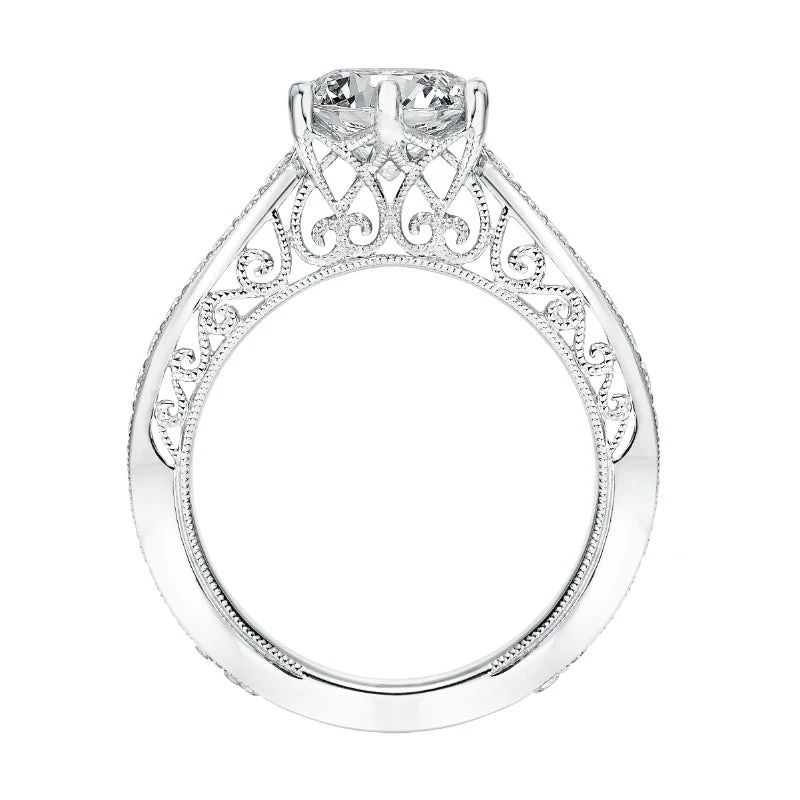 ArtCarved Bridal Artcarved Bridal Mounted With CZ Center Vintage Heritage Engagement Ring Cossette 14K White Gold - Image 3