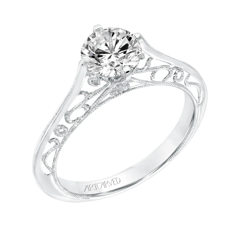 ArtCarved Bridal Artcarved Bridal Mounted With CZ Center Vintage Filigree Solitaire Engagement Ring Laurette 14K White Gold